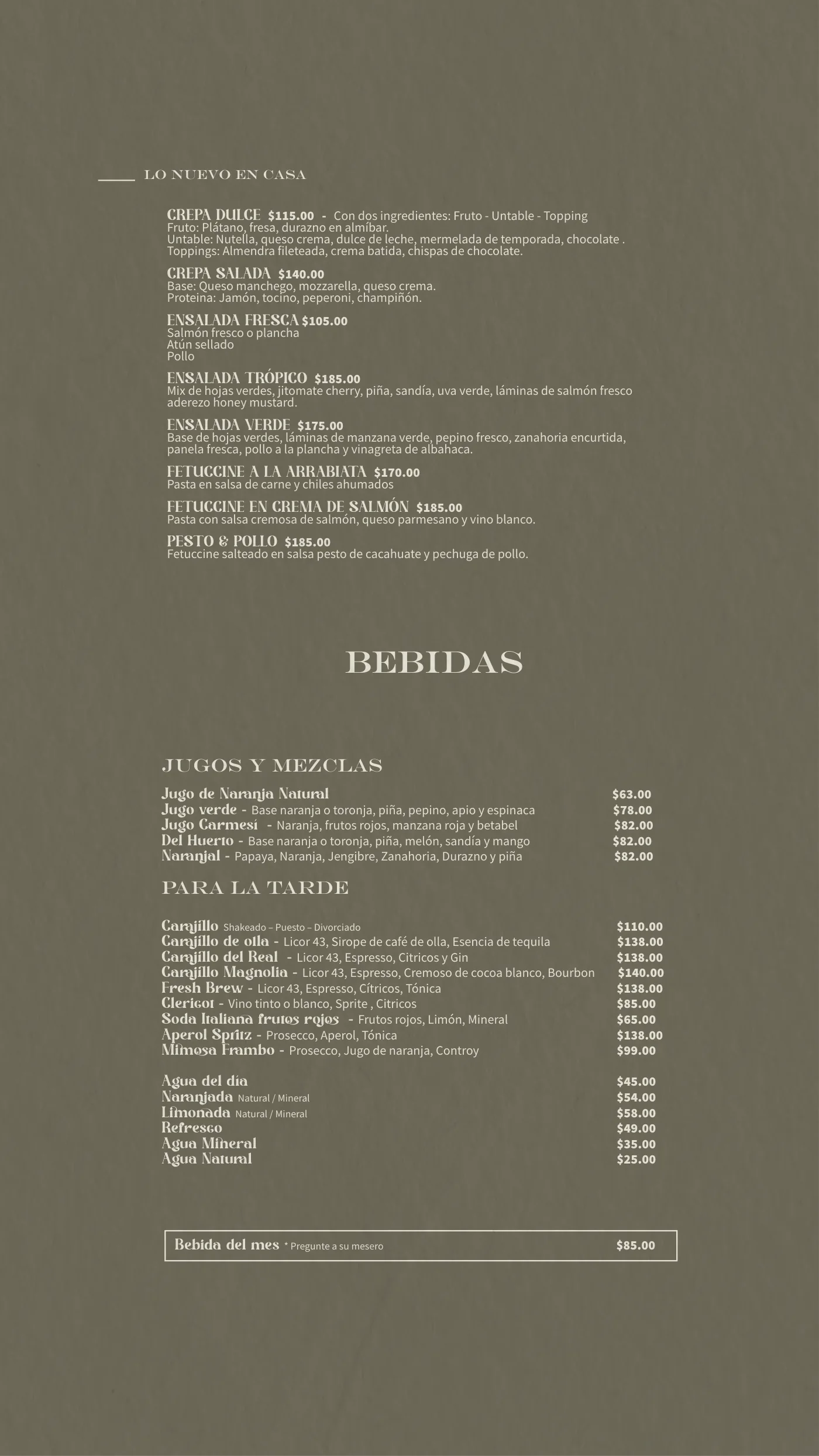 Framboyán evening menu - New dishes, carajillos and drinks