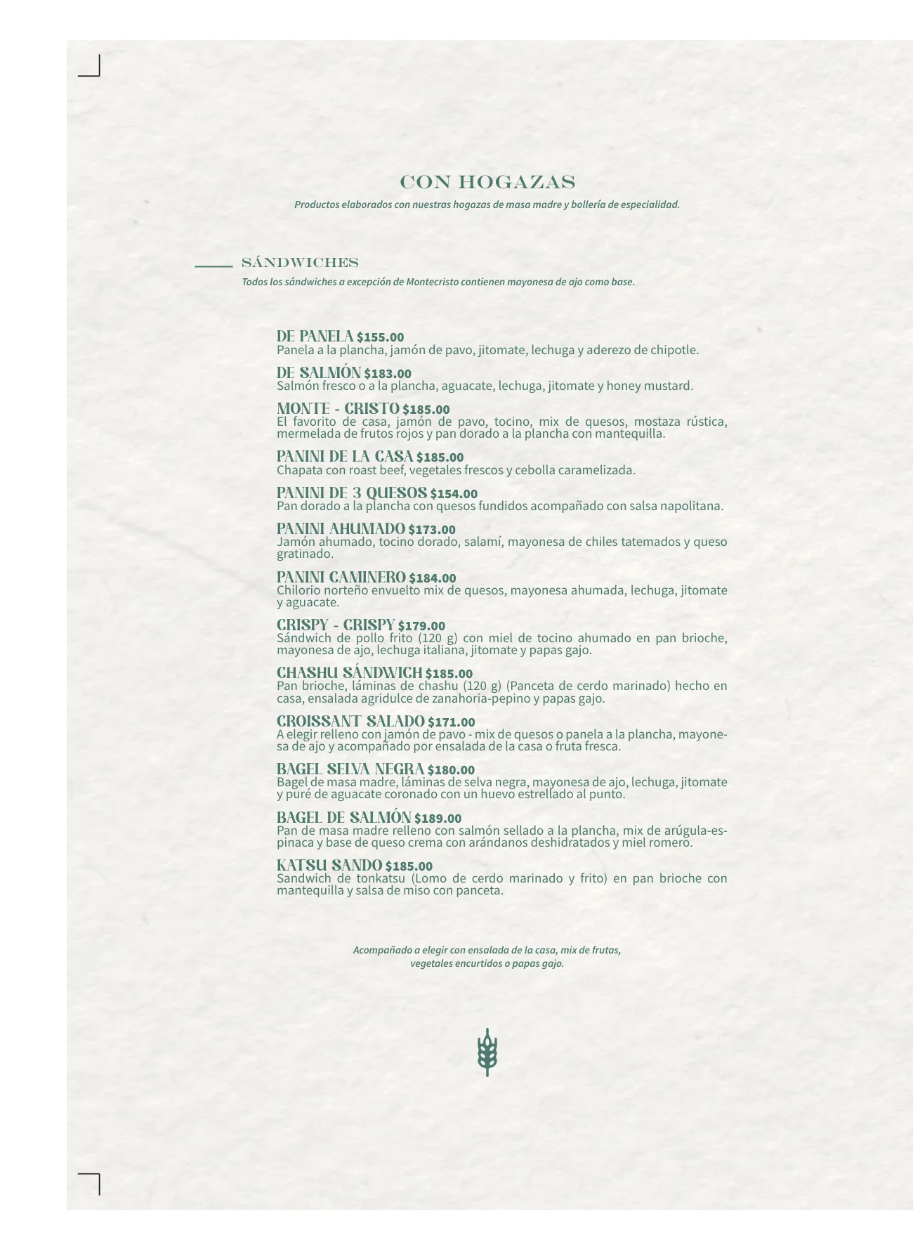 Framboyán morning menu - Sandwiches and sourdough loaves