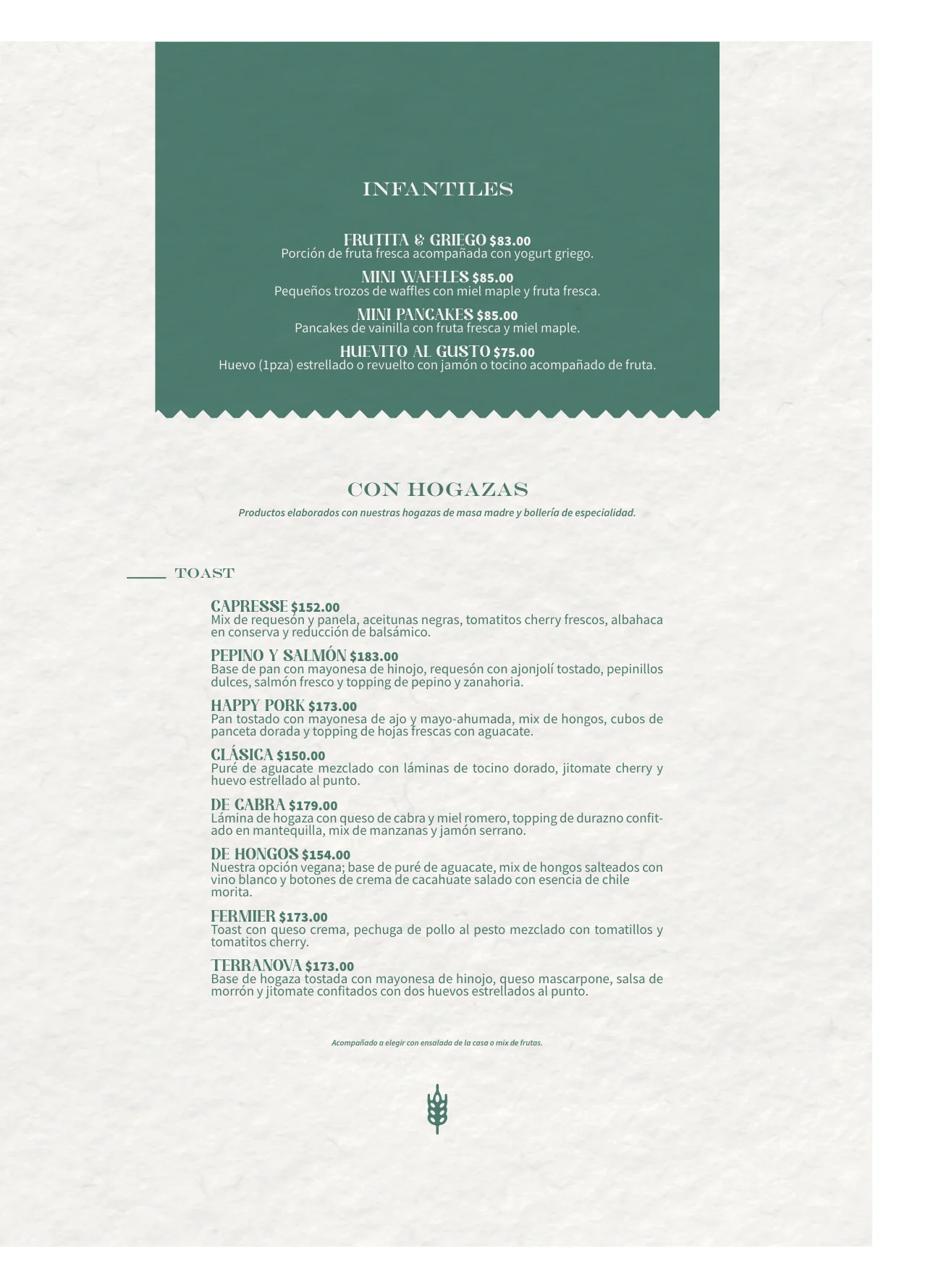 Framboyán morning menu - Kids menu and toasts